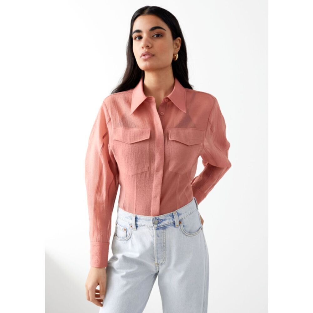 Stockholm Atelier & Other Stotries Beige Pale Pink Semi Sheer Button UpTop sz 0